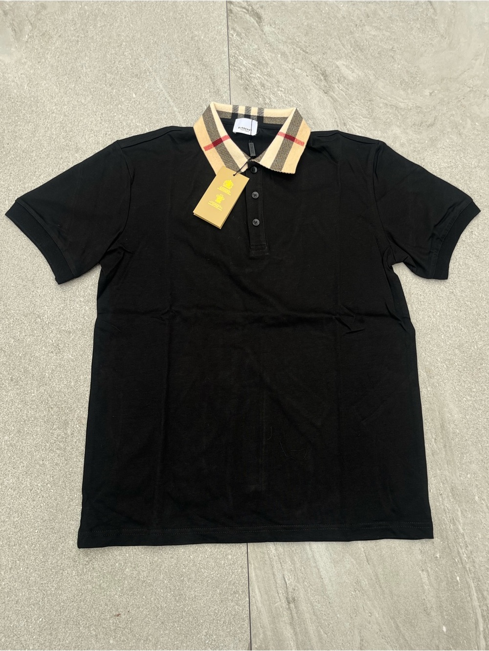 Burberry Black Polo with Beige Check Collar